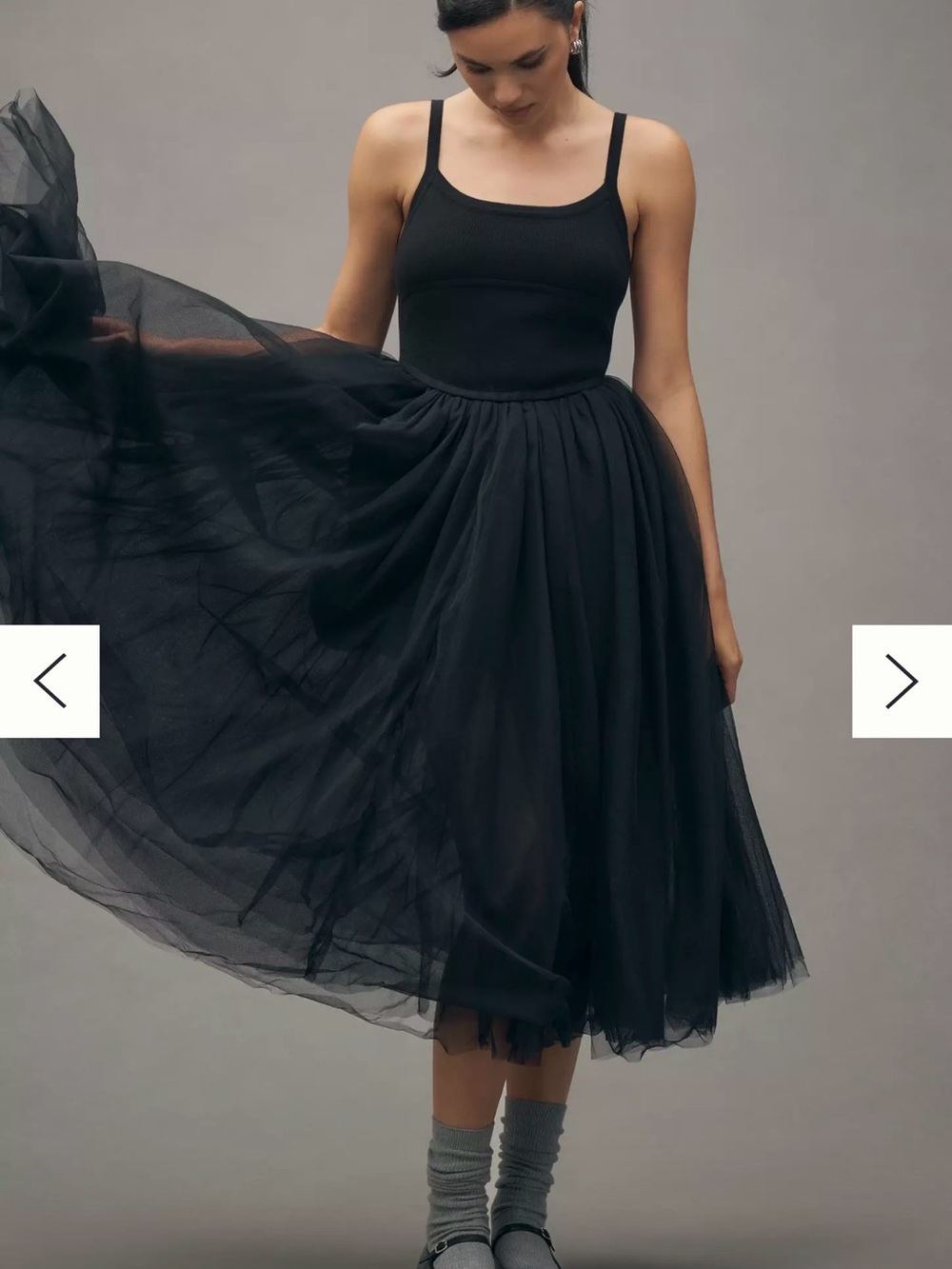 Moon River Black Tulle twofer Midi Dress with Tank Bodice